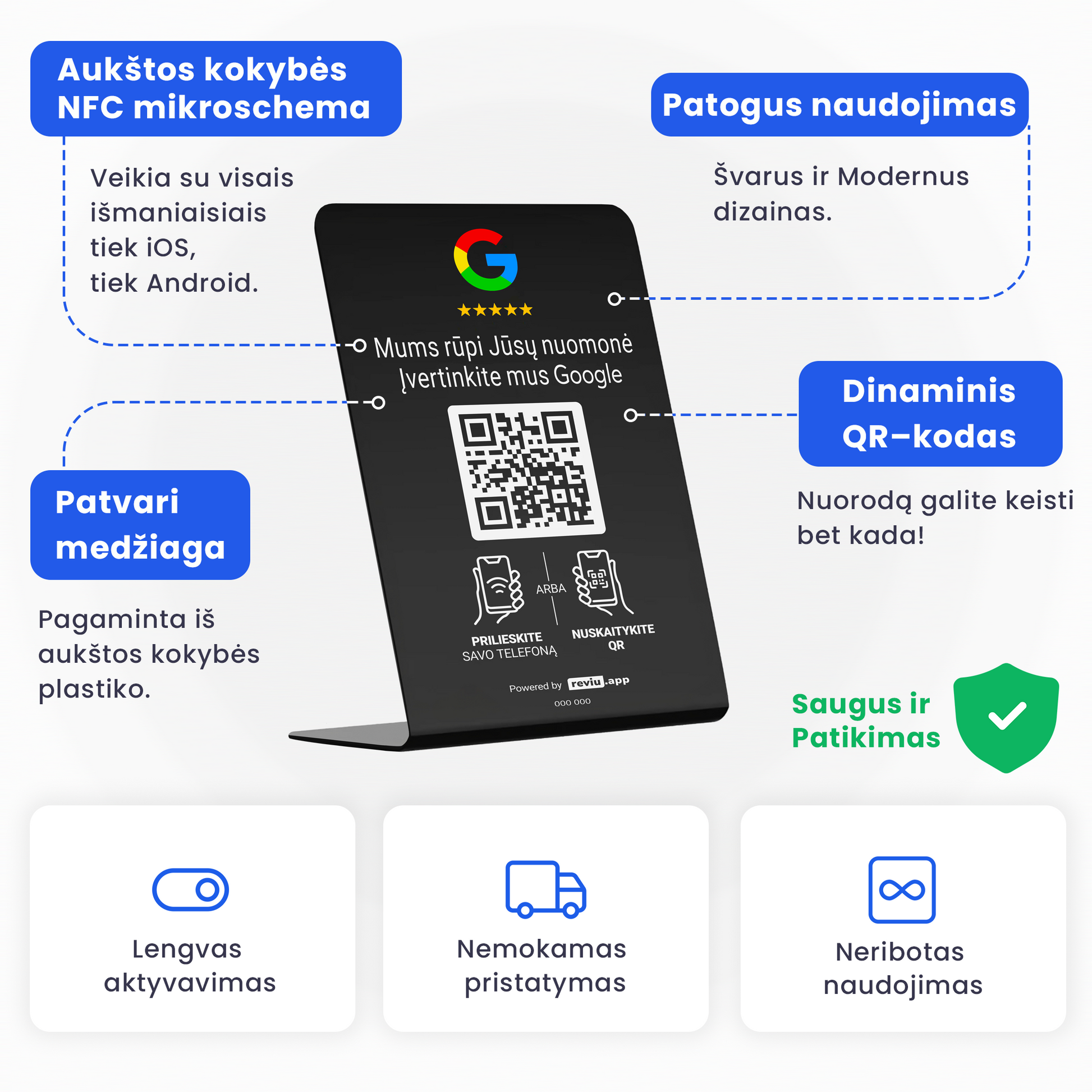 Google Atsiliepimų Stovas - Juodas - REVIU.SHOP